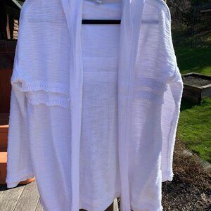 NWOT J.Jill  size Medium M white open front fringe cardigan